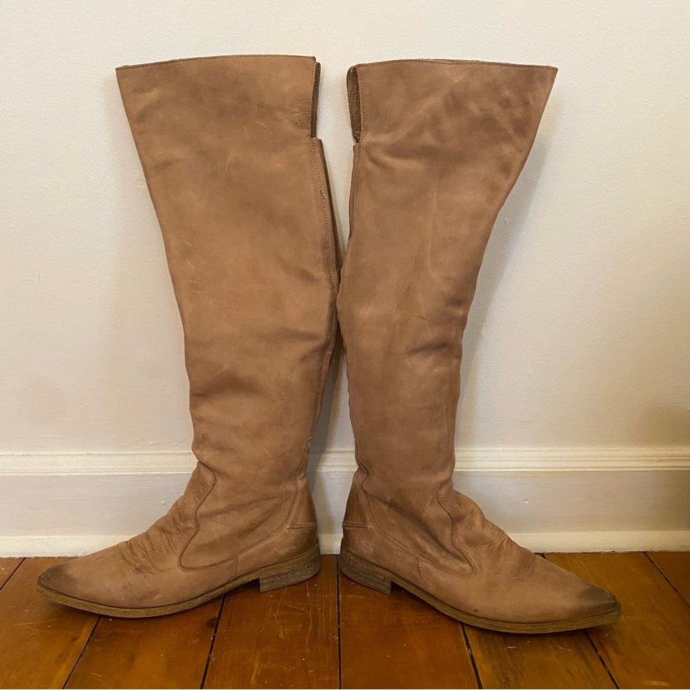 Free People Tan Knee-High Leather Boots